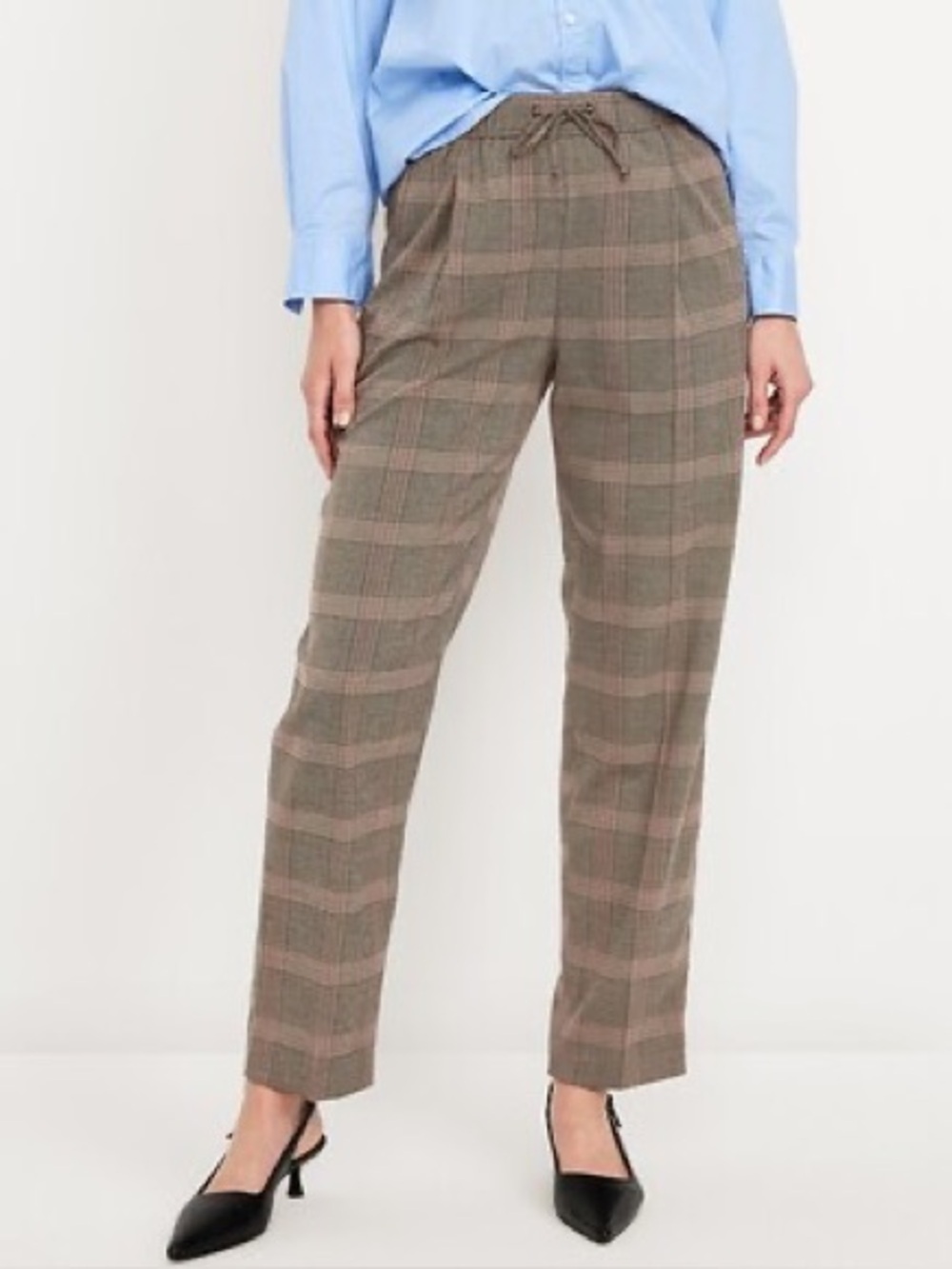 NWOT Old Navy High-Waisted Billie Straight Trouser Pants Plaid Ankle XS Brown
